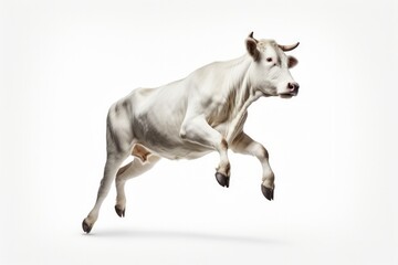 Jumping Moment, Cow On White Background. Jumping Moment, Cow White Background, Power Of Light, Perspective, Artistic Style, Beauty Of Nature, Lighting Techniques. 