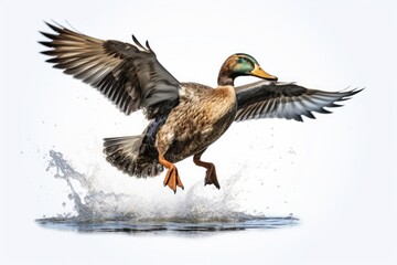Jumping Moment, Duck On White Background. Jump, Moment, Duck, White, Background, Photogr, Capture, Joy. 