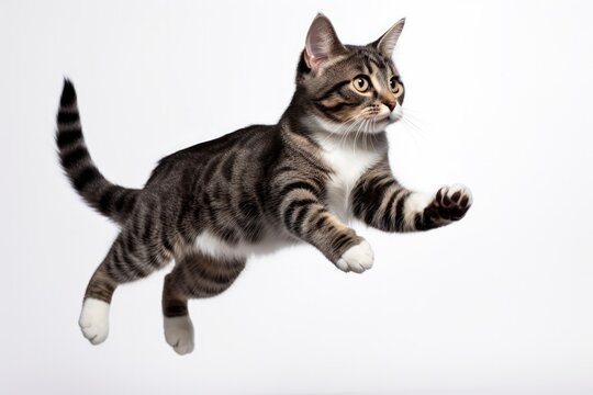 Jumping Moment, American Wirehair Cat On White Background. ,Jumping Moment, ,American Wirehair Cats, ,White Background, ,Photography Tips, ,Cats As Pets,. 