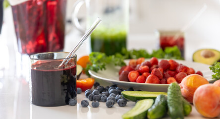 Organic healthy fruit purple smoothie in a glass.