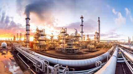 Industrial view at oil refinery plant firm industry zone with cloudy. Factory - oil and gas industry.