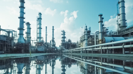 View of oil and gas industry. Petrochemical industry with cloudy sky.
