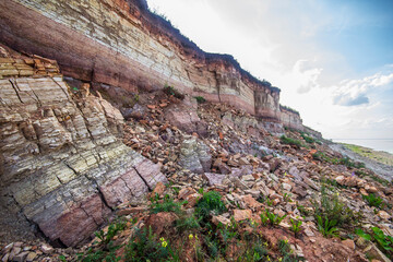 Geology. Ilmen lake clint (Velikii Novgorod region) sedimentary rocks of Frasnian stage of Upper...