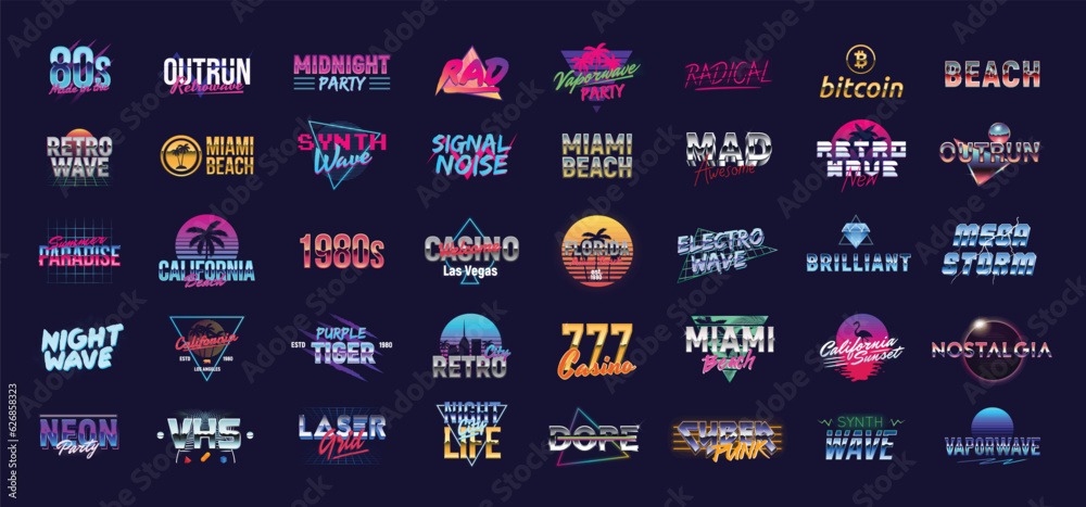 Canvas Prints retro 80s logo and signs. vaporwave, synthwave logo set for night club, casino, music album, party i