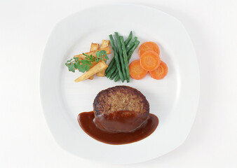 Beef steak on White background with clipping path. Popular Japanese foods. On top.
