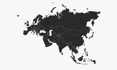 High detailed Eurasia map isolated on a white background. Europe, Asia background. Map of Eurasia. Vector illustration - obrazy, fototapety, plakaty
