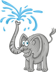  cartoon elephant spraying water. Doodle illustration in vector. Cute vector elephant