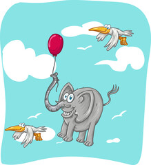 Flying elephant with balloon