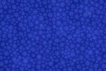 Winter or Christmas wallpaper. Blue background with snowflakes of different sizes, decorative backdrop.