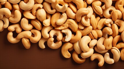 Close up of cashew nuts background. Top view. Generative AI