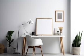 Isolated against a white background, a white frame or poster. Mockup template for a blank square photo frame that can hold artworks or photographs. Wall mounted image painting contemporary blank art
