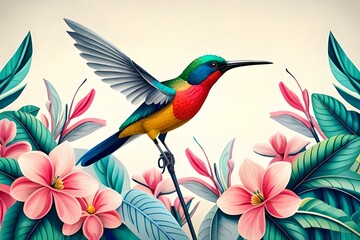 hummingbird and flower generating by AI technology