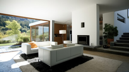 Interior living room in modern brick house.