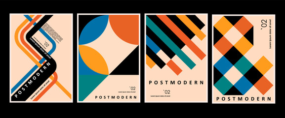 Dynamic artworks, posters inspired postmodern of vector abstract dynamic symbols with bold geometric shapes, useful for web background, poster art design, magazine front page, hi-tech print, cover . - 626862950
