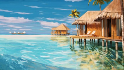 maldives bungalow - obrazy, fototapety, plakaty