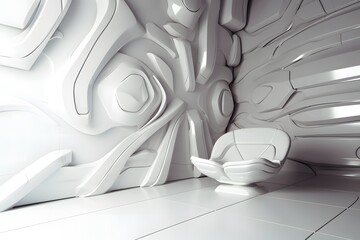 Futuristic white room with textured walls, technology concept background, Generative AI