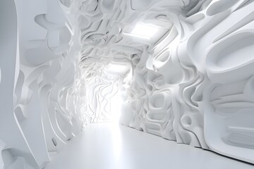 Futuristic white room with textured walls, technology concept background, Generative AI
