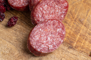 Sausage of moose meat cut into pieces