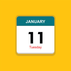 tuesday 11 january icon with black background, calender icon