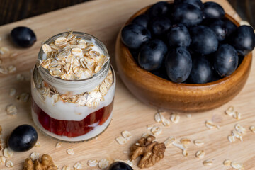 sweet yogurt with grape flavor, close up