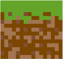 Obraz premium Brown pixel bricks with green grass