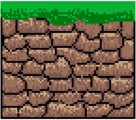 Brown pixel bricks with green grass