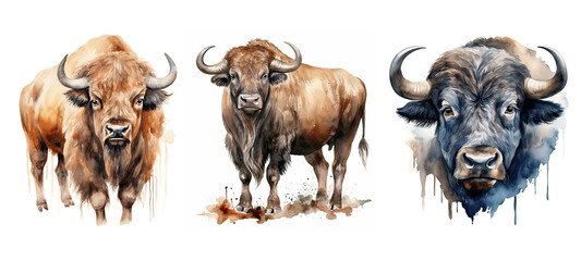 bull buffalo watercolor ai generated - obrazy, fototapety, plakaty