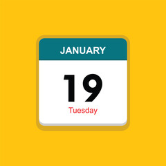 tuesday 19 january icon with black background, calender icon