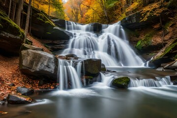 waterfall in autumn forest generated Ai.