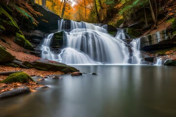 waterfall in autumn forest generated Ai.