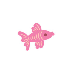 Pink fish swimming, sealife animal. vector hand drawn aquarium fish childrens drawing, cartoon flat fish isolated icon