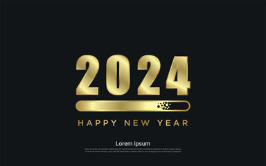 Naklejka na ściany i meble Loading Happy New 2024 Year. Holiday golden loading vector illustration background.