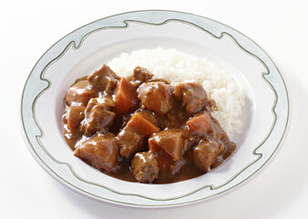 Curry Rice on White background with clipping path. Popular Japanese foods. 