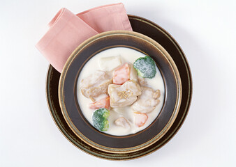 Japanese Soup on White background with clipping path. Popular Japanese foods. On top.