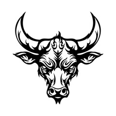 Drawing art Bull head icon isolated on white background. Design element for tattoos, poster, t-shirt, emblem, sign