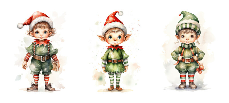 holiday christmas elf watercolor ai generated