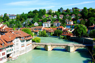Fototapeta na wymiar Cityscape of Bern, Switzerland with bridge. Bern - capital of Switzerland, the old town that is a UNESCO World Heritage Site.