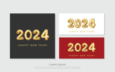 2024 Happy new year. set of realistic gold balloon numbers 2024.