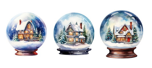 decoration christmas globe with house watercolor ai generated
