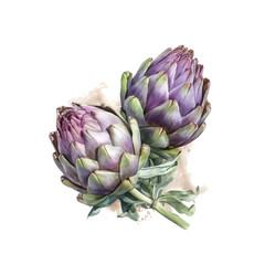 Fototapeta premium Artichokes watercolor paint
