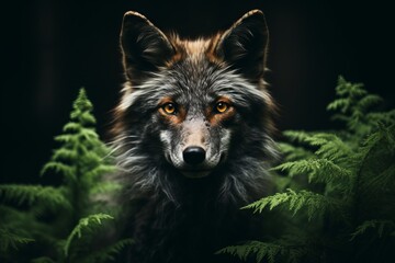 Naklejka premium Duotone portrait of a fox that is in the forest. Beautiful illustration picture. Generative AI