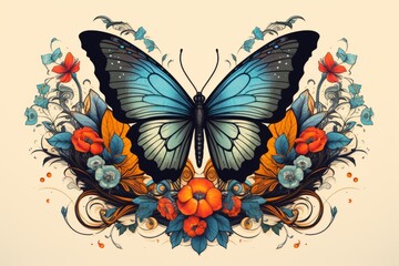 Nature inspired t-shirt design featuring a butterfly. Beautiful illustration picture. Generative AI