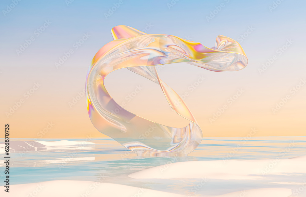 Aufkleber abstract winter landscape scene with holographic iridescent glossy cloth. 3d rendering