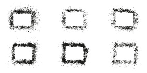 Spray Texture Frame Set. Grainy Square Border on White Background. Grunge Graphic Design Elements in Rectangle Shape. Abstract Black Paint Brush Grain Collection. Isolated Vector Illustration