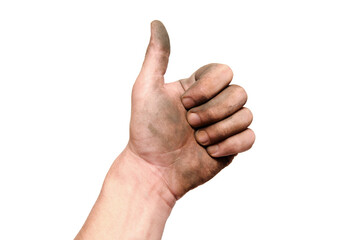 Thumb up dirty hand of man