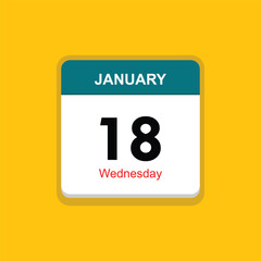wednesday 18 january icon with yellow background, calender icon