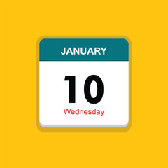 wednesday 10 january icon with yellow background, calender icon
