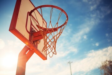 Basketball net against blue sky. Beautiful illustration picture. Generative AI