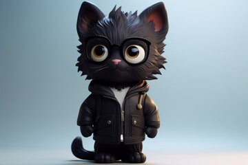 Black cat in clothes. Beautiful illustration picture. Generative AI