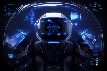 Blue virtual reality space. Beautiful illustration picture. Generative AI